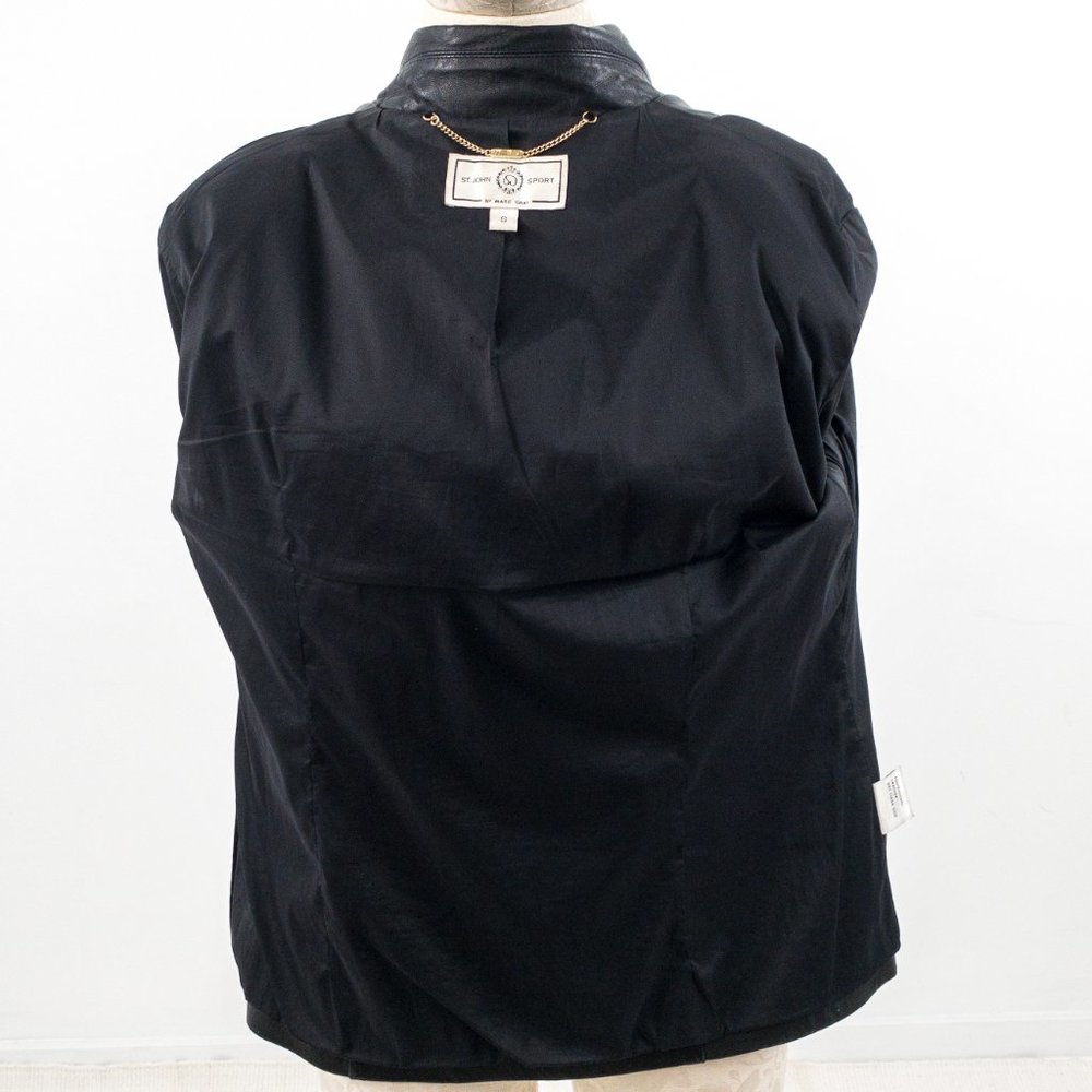 St. John S/M Leather Blazer Jacket Black Vintage - Picture 9 of 12